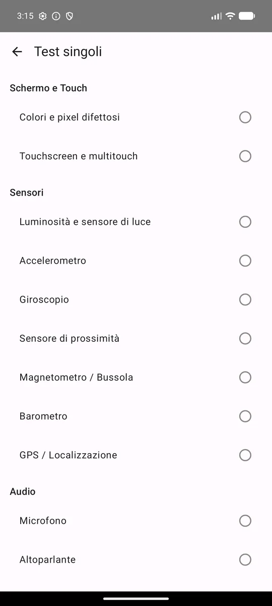 I test divisi per categoria