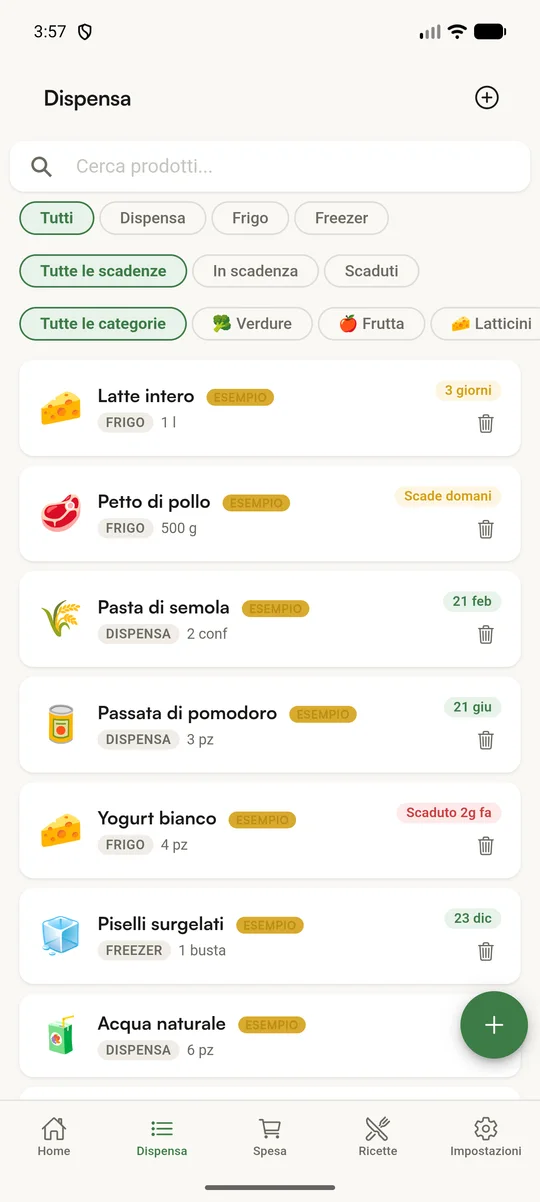 Tutta la dispensa con filtri per posizione e scadenza